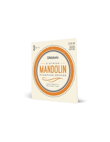 D'Addario EJ74-3D Mandolin Strings Phosphor Bronze Medium 11-40 (3 Sets)