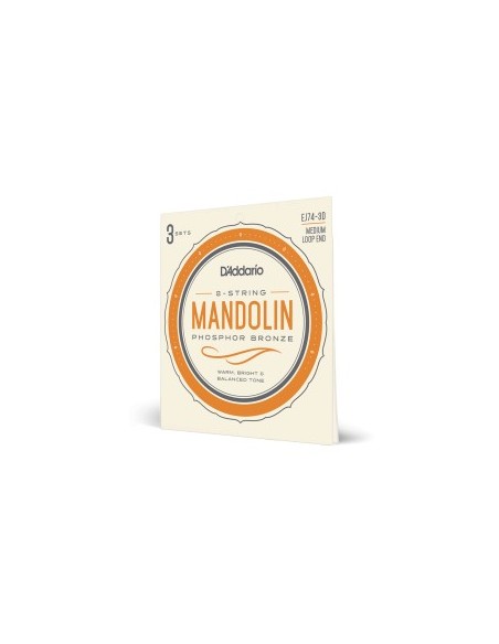 D'Addario EJ74-3D Mandolin Strings Phosphor Bronze Medium 11-40 (3 Sets)